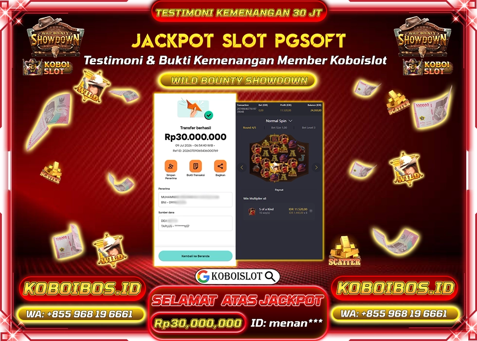 BUKTI KEMENANGAN menan*** SLOT GACOR WILD BOUNTY SHOWDOWN Rp30.000.000,- LUNAS